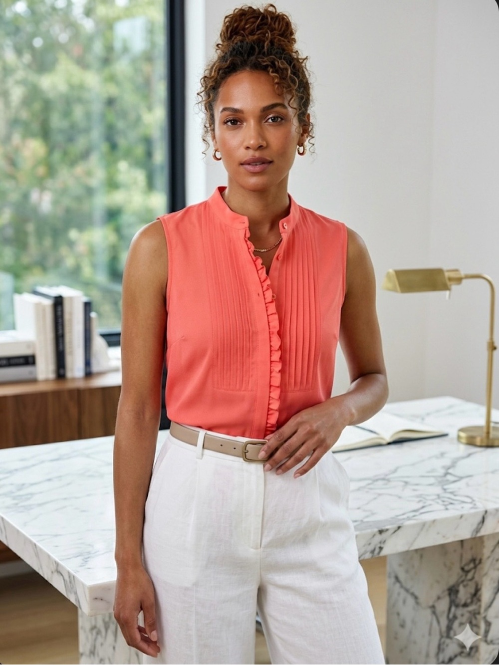 J.Crew Women's Sleeveless Tuxedo Bib Blouse - Coral Size 6